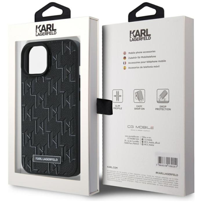 KARL LAGERFELD - Karl Lagerfeld iPhone 15 Mobilskal MagSafe Leather Monogram - Svart