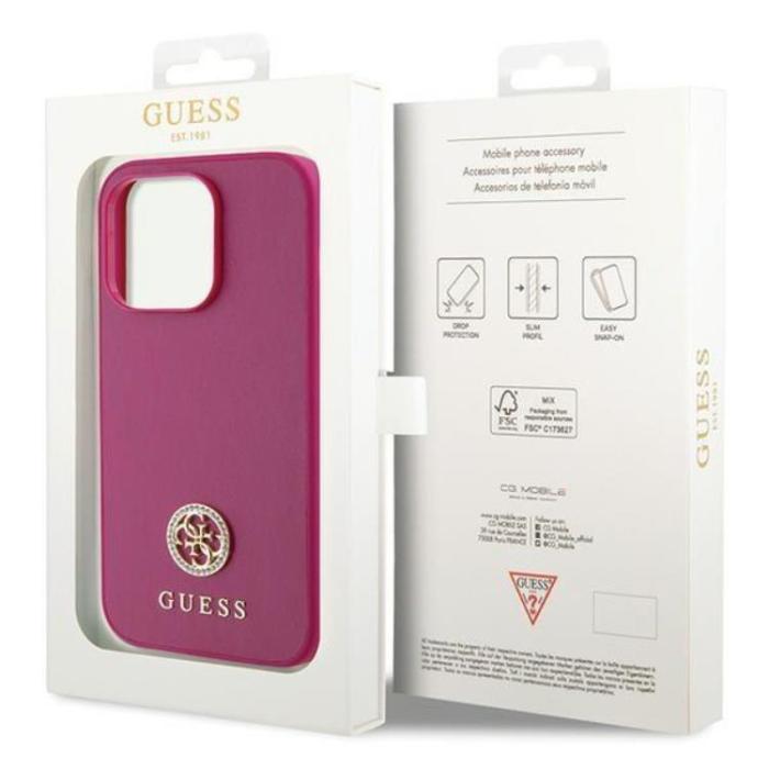 Guess - Guess iPhone 15 Pro Max Mobilskal Strass Metal Logo - Rosa