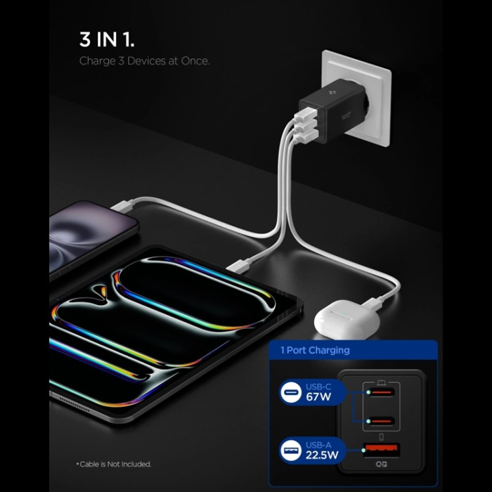 Spigen - Spigen 3-Port Nätverk Laddare 67W ESSENTIAL EE673EU