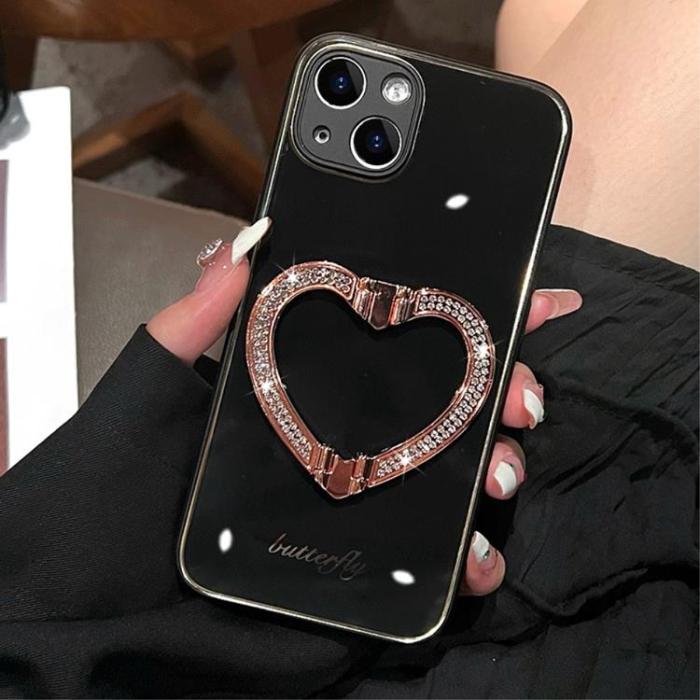 OEM - iPhone 14 Skal Heart Kickstand - Svart