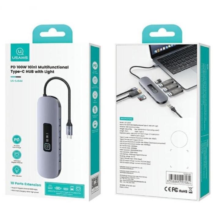 USAMS - USAMS 10in1 Hubb 100W 3xUSB-A USB-C, HDMI, TF, SD, RJ45, VGA