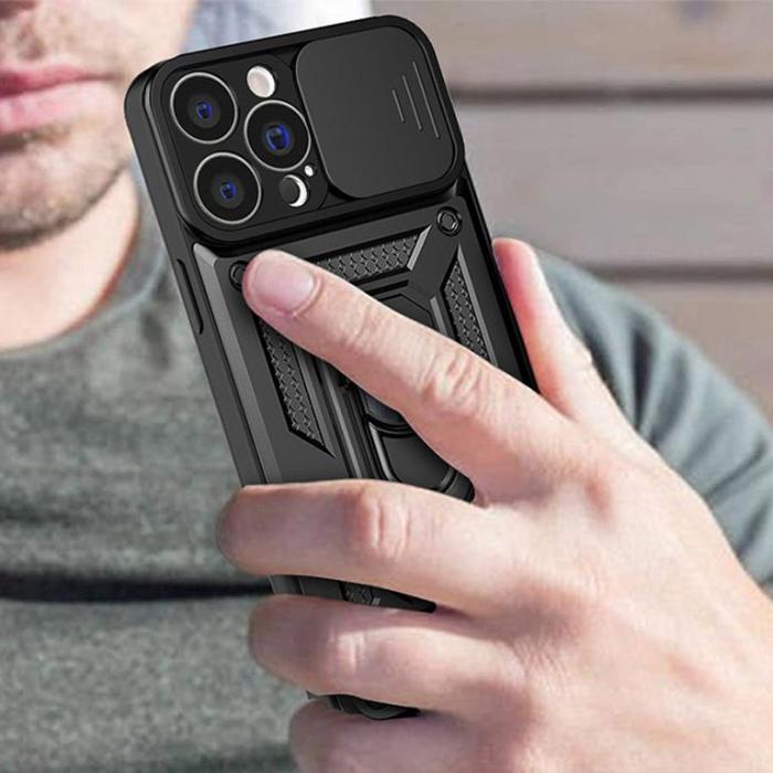Ruhtel - iPhone 13 Skal med Ringhållare Hybrid Armor Camshield - Blå