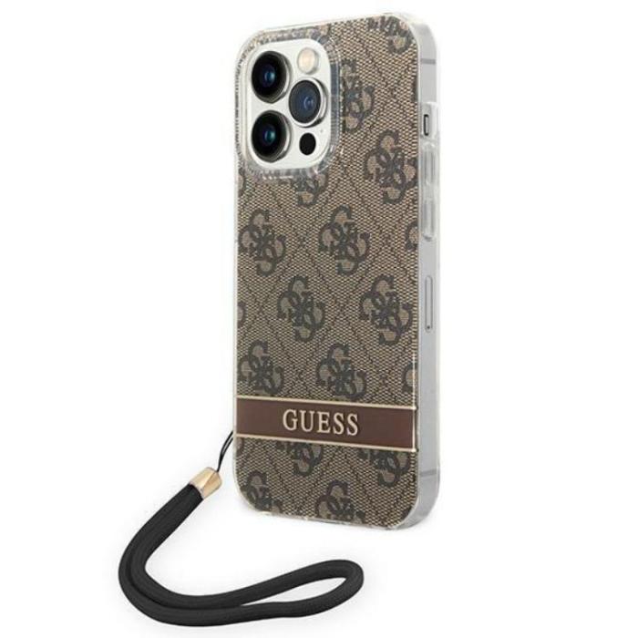 Guess - GUESS iPhone 14 Pro Max Skal Print Strap - Brun