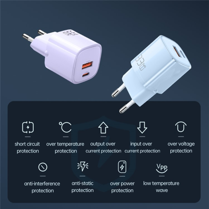 Mcdodo - MCDODO Snabbladdare 33W USB-C - USB-A EU PD Nano - Lila