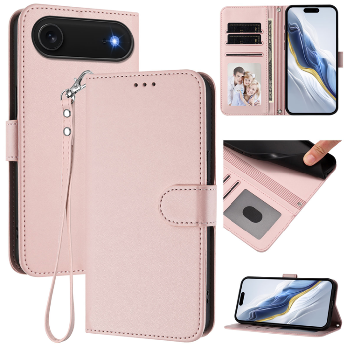 A-One Brand - iPhone 17 Air Plånboksfodral Läder med Handledsrem - Rosa