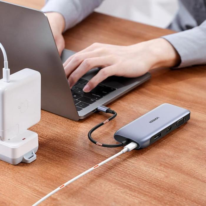 UTGATT1 - Ugreen Multi-Functional HUB 9in1 HDMI VGA 2 x USB-C 100W - Grå