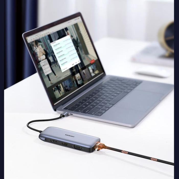 UTGATT1 - Ugreen Multi-Functional HUB 9in1 HDMI VGA 2 x USB-C 100W - Grå