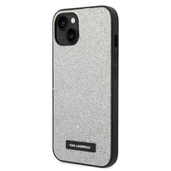 KARL LAGERFELD - Karl Lagerfeld iPhone 14 Skal Glitter Plaque Logo - Silver