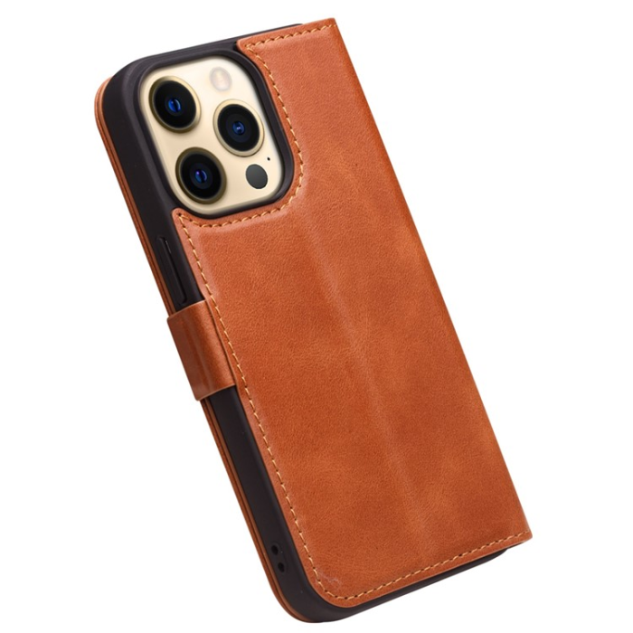 QIALINO - QIALINO iPhone 13 Pro Plånboksfodral Äka Läder Flip Folio