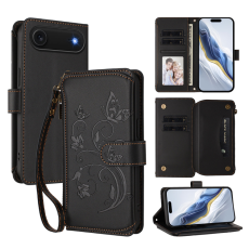 A-One Brand - iPhone 17 Air Plånboksfodral Butterfly Floral Imprint - Svart
