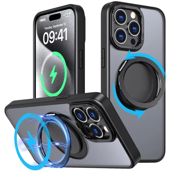 OEM - iPhone 16 Pro Max Mobilskal MagSafe Ring Rotating - Svart