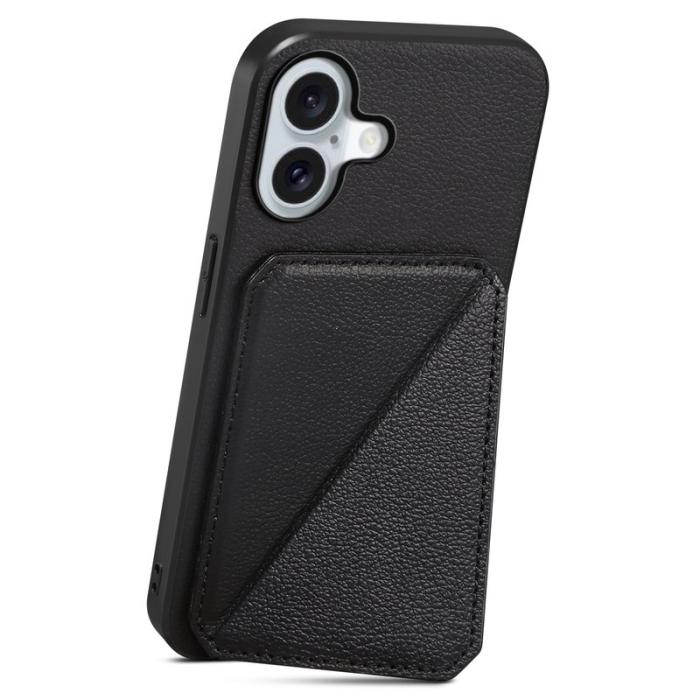 DENIOR - DENIOR D04 iPhone 16 Fodral Konstläder Ställ - Svart