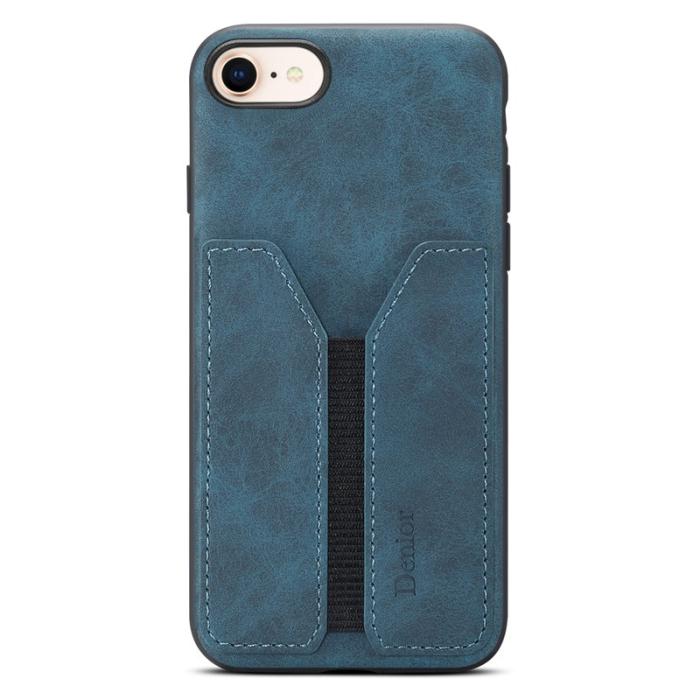 DENIOR - DENIOR iPhone 16e Fodral Elastisk Kortficka KonstLäder Blå