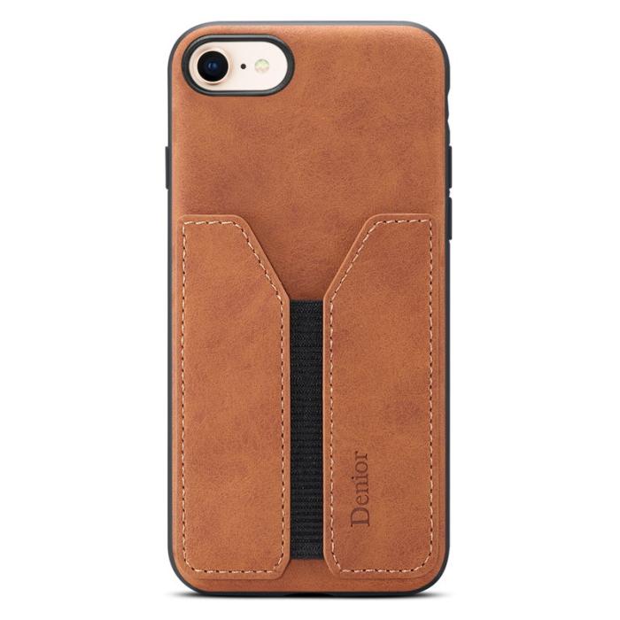 DENIOR - DENIOR Mobilskal till iPhone 16e Elastisk Kortficka PU Läder + TPU + PC - Brun