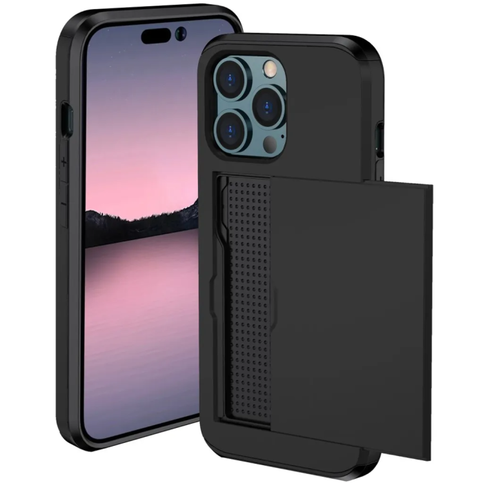 Taltech - iPhone 15 Pro Max Mobilskal Korthållare - Svart