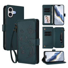 A-One Brand - iPhone 17 Plånboksfodral Butterfly Floral Imprint - Grön