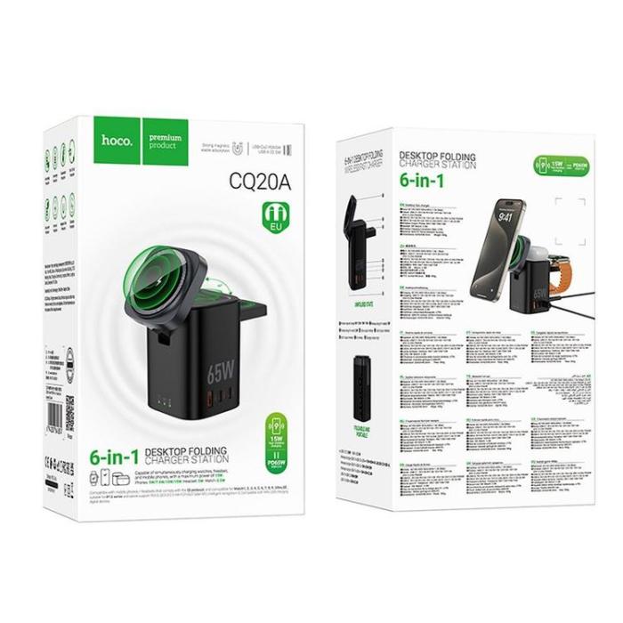 Hoco - Hoco 6in1 Trådlös Laddare Apple Watch, iPhone, Airpods 65W - Svart