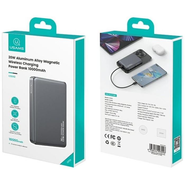 USAMS - USAMS Magnetisk Trådlös Powerbank 10000mAh 20W - Titanium