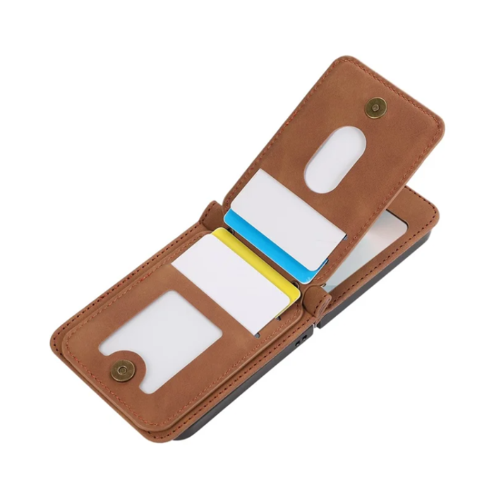 A-One Brand - Galaxy Z Flip7 Plånboksfodral Kickstand med Axelrem - Brun