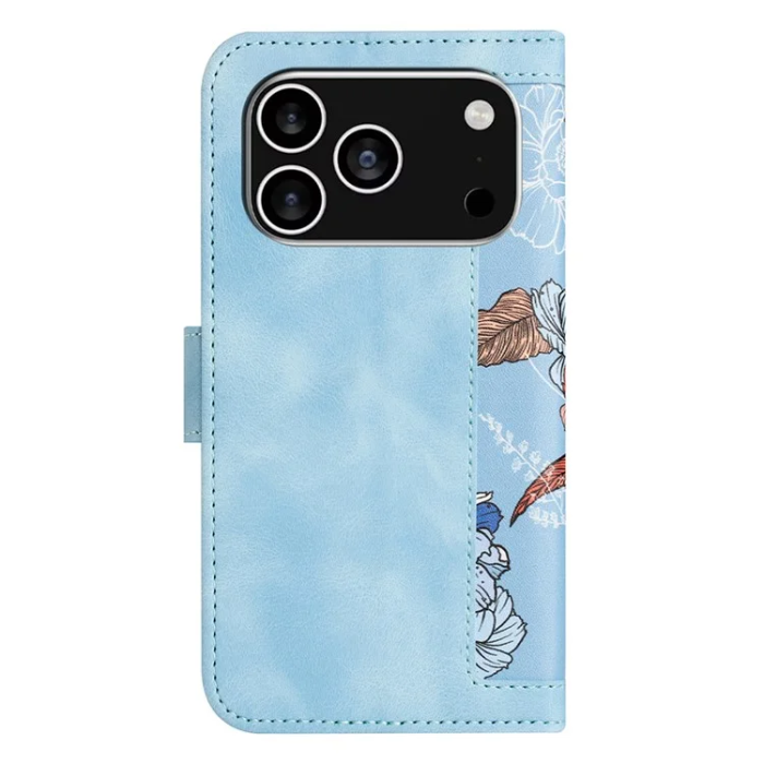 A-One Brand - iPhone 17 Pro Plånboksfodral Floral Konstläder - Ljusblå