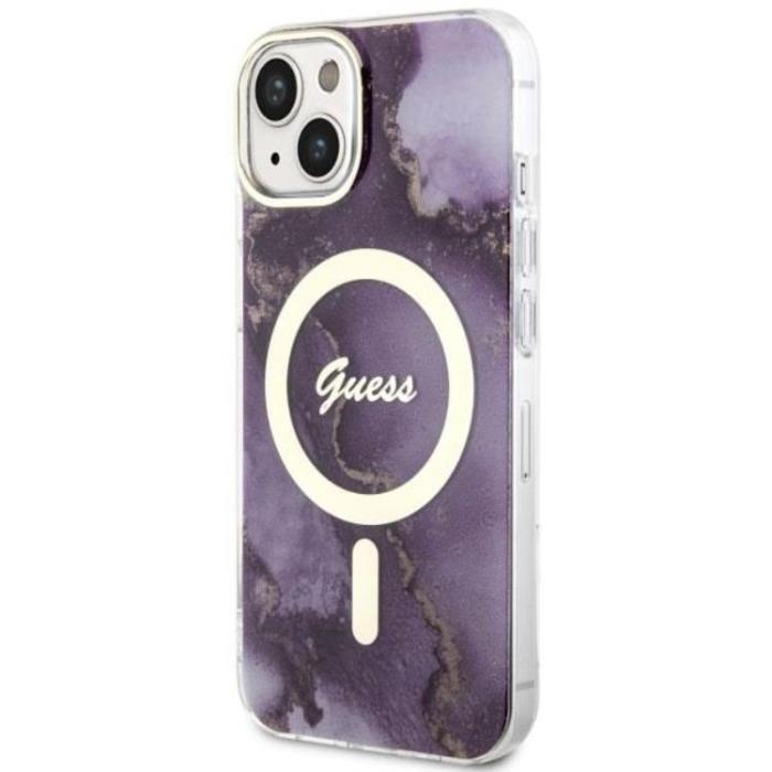 Guess - Guess iPhone 14 Mobilskal MagSafe Guld Marble - Lila