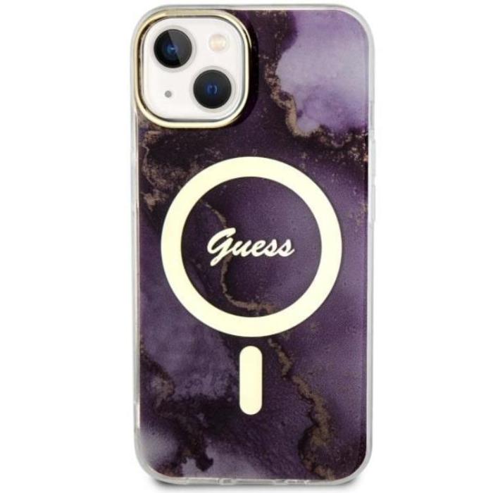 Guess - Guess iPhone 14 Mobilskal MagSafe Guld Marble - Lila