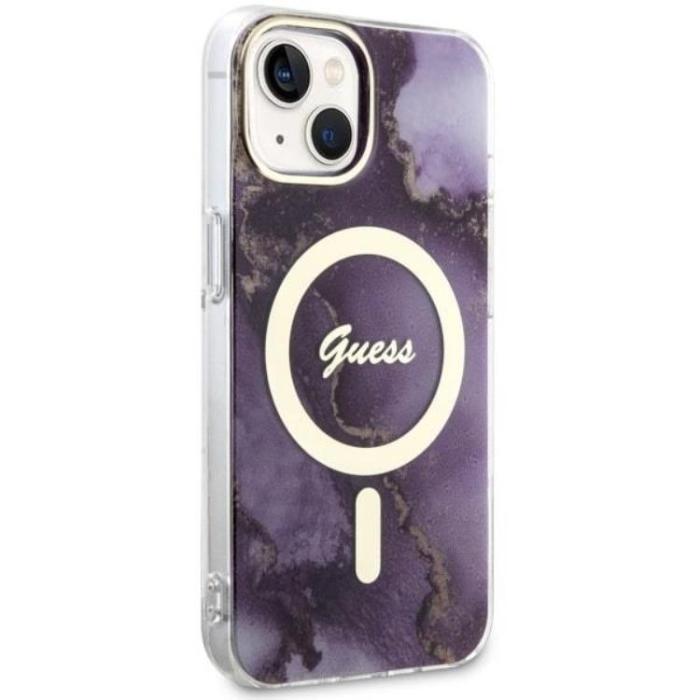 Guess - Guess iPhone 14 Mobilskal MagSafe Guld Marble - Lila