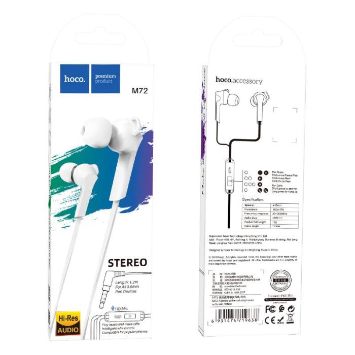 Hoco - HOCO hörlurar Jack 3,5mm med mikrofon Admire M72 vit