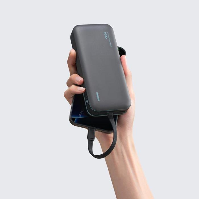 Cuktech - Cuktech Powerbank 20000 mAh 40W med Integrerad Kabel LPB200N - Grå