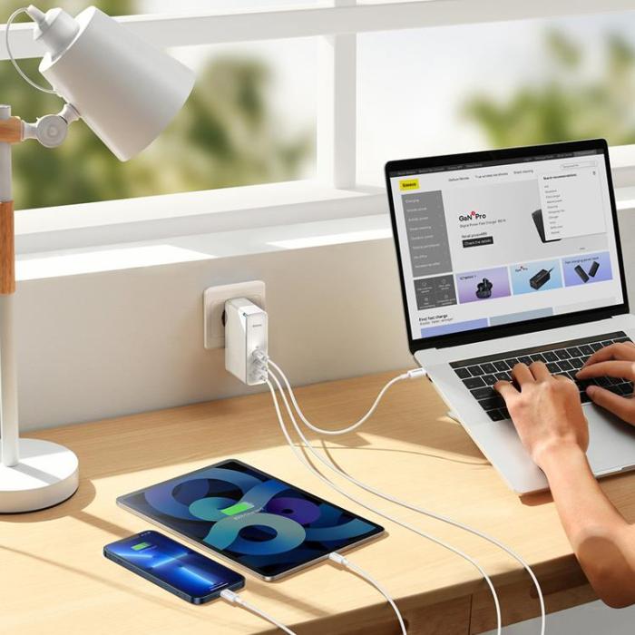 BASEUS - Baseus GaN5 EU Väggladdare USB-A Till 2x USB-C 140W - Vit