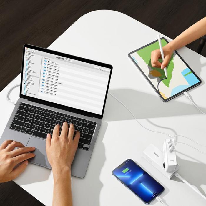BASEUS - Baseus GaN5 EU Väggladdare USB-A Till 2x USB-C 140W - Vit