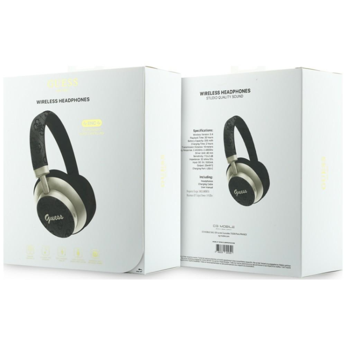 Guess - Guess On-Ear Hörlurar Bluetooth ENC 4G Gold Script Metal - Svart