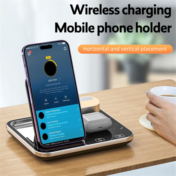 OEM - 3in1 Trådlös Laddare iPhone, Apple Watch, Airpods med Nattlampa R12