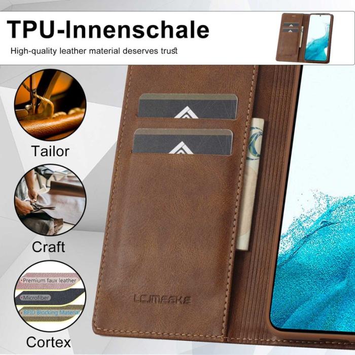 LC.imeeke - LC.IMEEKE Plånboksfodral för Samsung Galaxy S21 FE 5G - Konstläder - Brun
