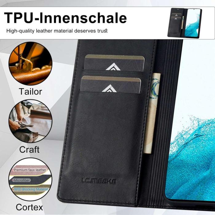 LC.imeeke - LC.IMEEKE Plånboksfodral för Samsung Galaxy S21 FE 5G - Konstläder - Svart