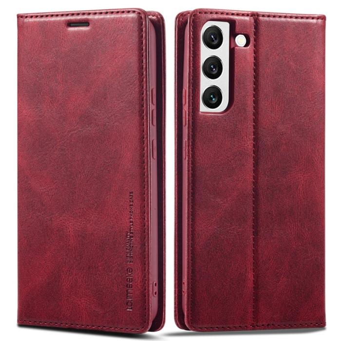 LC.imeeke - LC.IMEEKE Plånboksfodral för Samsung Galaxy S21 FE 5G - Röd Konstläder