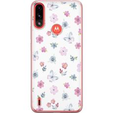 iSecrets - Mobilskal till Motorola Moto E7 Power med Blommor och fj&auml;rillar