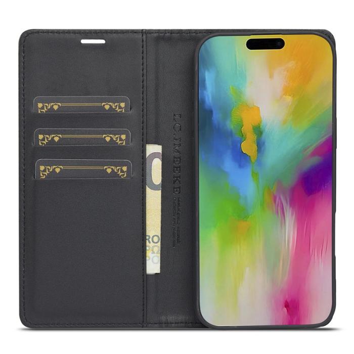 LC.imeeke - LC.IMEEKE iPhone 16 Pro Max Plånboksfodral Konstläder - Svart