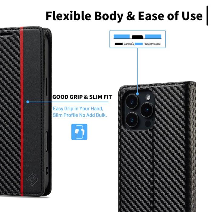 LC.imeeke - LC.IMEEKE iPhone 16 Pro Max Plånboksfodral Konstläder - Svart