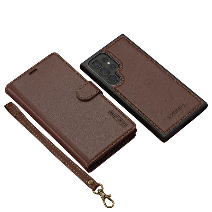 LC.imeeke - LC.IMEEKE L2 Series Samsung Galaxy S24 Ultra Plånboksfodral Konstläder - Brun