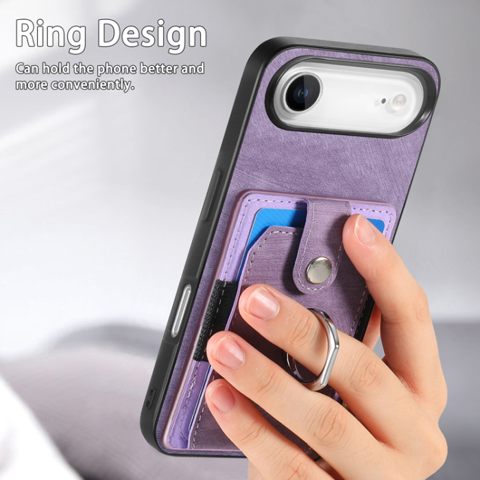 A-One Brand - iPhone Air Mobilskal med Korthållare Läder Kickstand - Lila