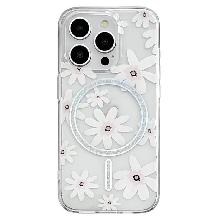 iPhone 16 Pro Max Mobilskal MagSafe Laser Floral (Vit Flowers) | 2353 | AlltMobil
