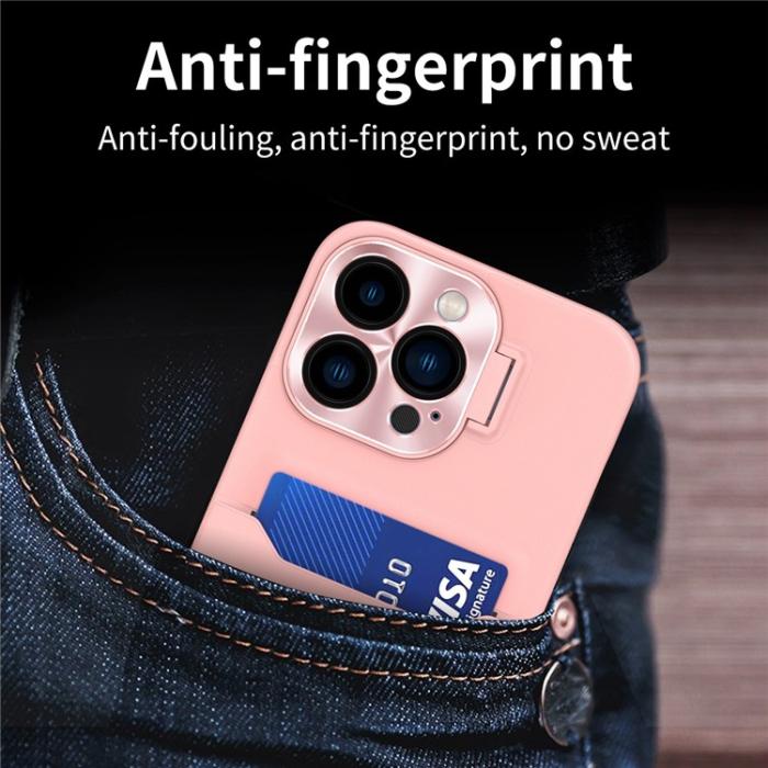 OEM - iPhone 14 Pro Max Skal Korthållare Linsram Kickstand - Rosa