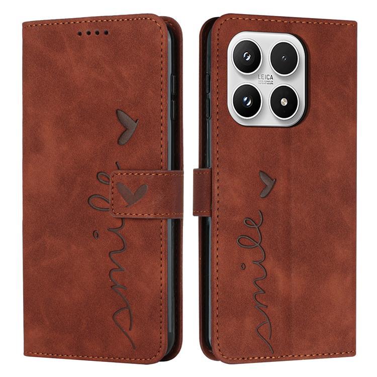 Xiaomi 17 Konstläder Plånboksfodral Imprinted Heart Pattern (Brun)