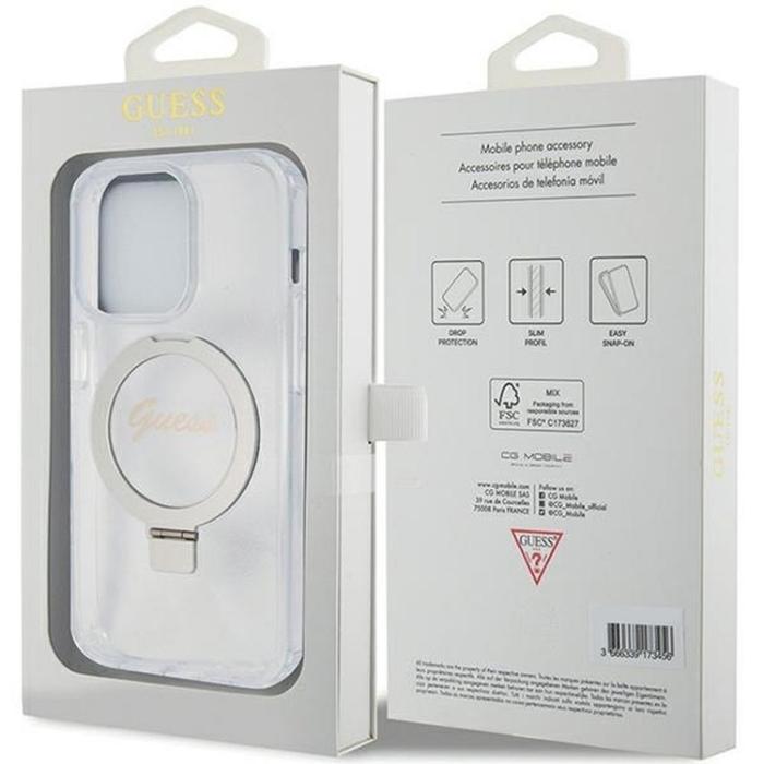 Guess - Guess iPhone 15 Pro Mobilskal Ringhållare Magsafe Glitter Script