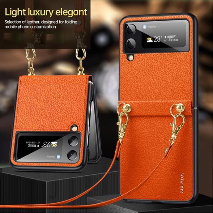 SULADA - SULADA Galaxy Z Flip 4 Skal Läder Treasure Strap - Blå