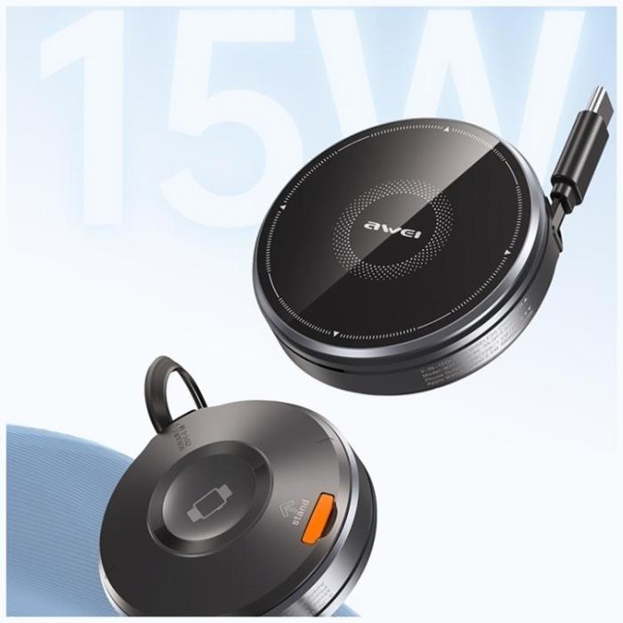Awei - Awei Qi Trådlös Laddare 15W med USB-C Kabel W27 - Svart