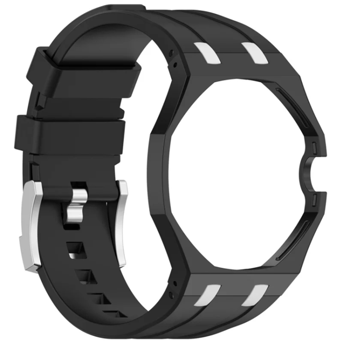 A-One Brand - Swatch Royal Pop Silikonarmband med Integrerat Skyddsskal - Svart/Vit