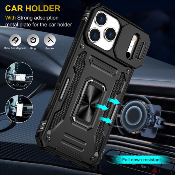 A-One Brand - iPhone 17 Pro Max Mobilskal Kickstand Lens Lid - Svart