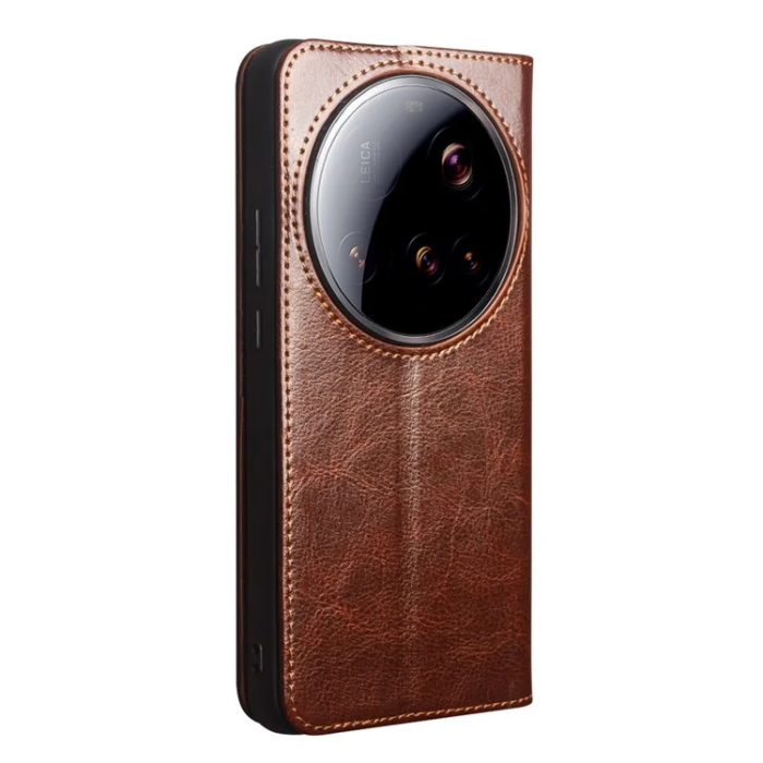 QIALINO - Qialino Xiaomi 15 Ultra Plånboksfodral Äkta Läder Cow - Brun